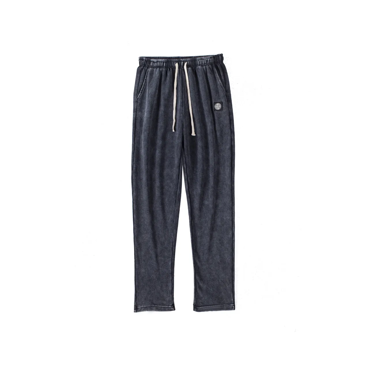 W2232#P150💰 Stone Stone Black Warrior Small Label Compass Washed and Distressed Drawstring Terry High Street Long Sweatpants for Men and Women Fashionable 🛒This item can be worn by both men and women. The texture is very good and it looks great on the upper body. It can be worn on the high street for casual wear. It looks slim and looks good in photos📷 Color: Washed Black Size: M L XL XXL